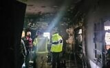 An apartment fire in Yarka in which an elderly couple died, March 13, 2022 (Israel Fire and Rescue Services)