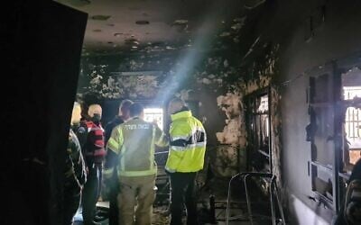 An apartment fire in Yarka in which an elderly couple died, March 13, 2022 (Israel Fire and Rescue Services)