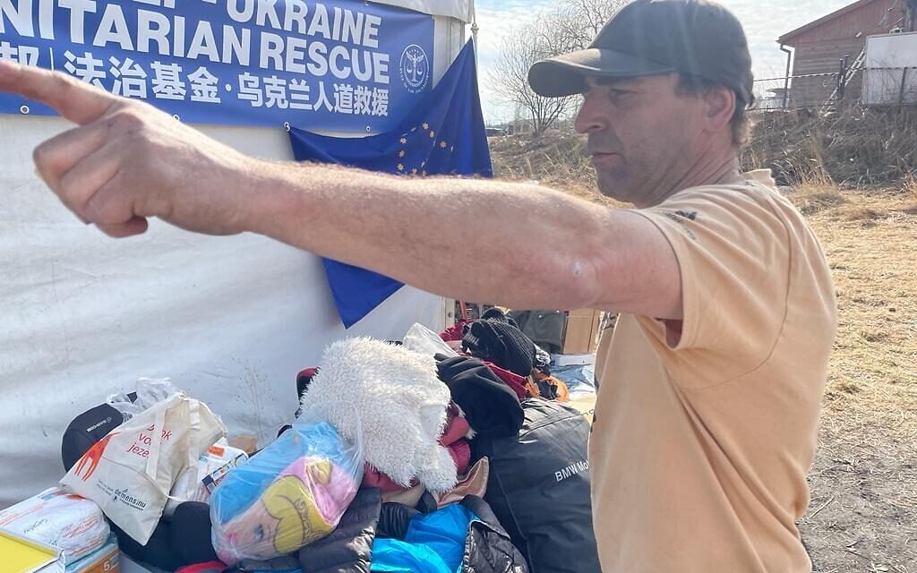 Nathan, an independent English volunteer at the border crossing between Poland and Ukraine, at Medyka, Poland, March 15, 2022. (Carrie Keller-Lynn/The Times of Israel)
