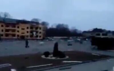 Screen capture from video allegedly showing the Yavoriv military range in Ukraine, near the border with Poland, that was hit in a Russian missile strike, March 13, 2022. (Twitter)