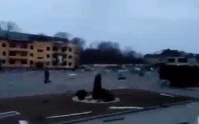 Screen capture from video allegedly showing the Yavoriv military range in Ukraine, near the border with Poland, that was hit in a Russian missile strike, March 13, 2022. (Twitter) Screen capture from video allegedly showing the Yavoriv military range in Ukraine, near the border with Poland, that was hit in a Russian missile strike, March 13, 2022. (Twitter)
