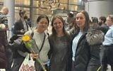 Alona Chugai (left) and Lesia Orshoko (right) pose at Ben Gurion Airport with their Aunt Luba who was already in Israel. (Courtesy, via UK Jewish News)