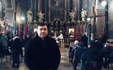 Father Taras Mikhalchuk, rector of Lviv's Garrison Church and chairman of the Ukrainian Greek Catholic Church's Center of Military Chaplaincy, at the church on March 6, 2022 (Lazar Berman/Times of Israel)