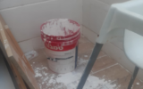 A bucket of paint in which a baby drowned in Netivot on March 28, 2022. (courtesy)