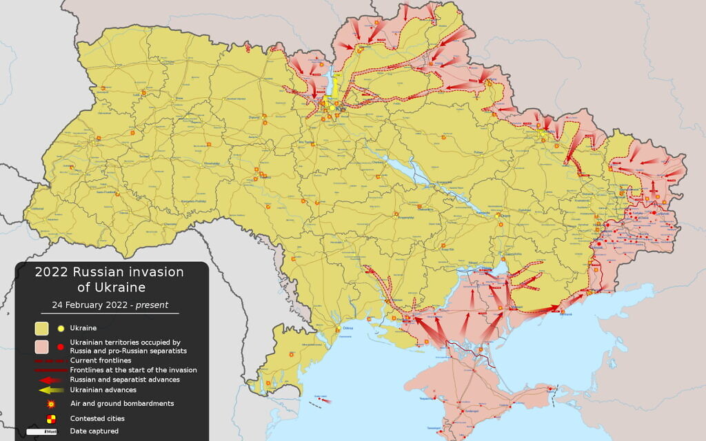 Map of the Russian invasion of Ukraine, as of March 11, 2022. (Viewsridge/Wikipedia commons)