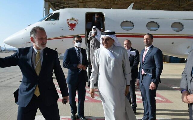 Bahraini Foreign Minister Abdullatif bin Rashid Al-Zayani arrives at Nevatim Air Base in southern Israel for the Negev Summit on March 27, 2022. (Rafi Ben Hakoun/GPO) Bahraini Foreign Minister Abdullatif bin Rashid Al-Zayani arrives at Nevatim Air Base in southern Israel for the Negev Summit on March 27, 2022. (Rafi Ben Hakoun/GPO)