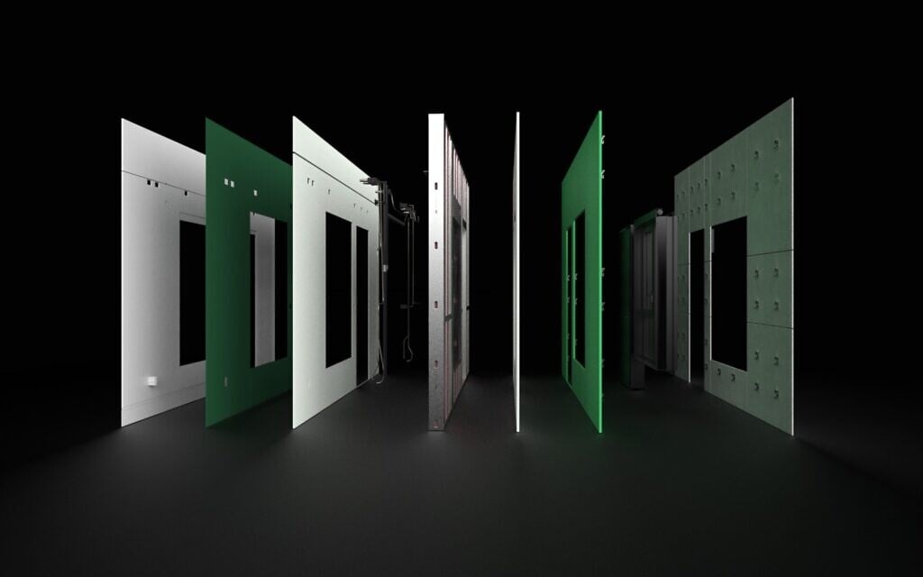 Israeli company Veev says it developed a panelized approach to produce fully cladded walls, complete with mechanical, electrical, and plumbing. (Veev) Israeli company Veev says it developed a panelized approach to produce fully cladded walls, complete with mechanical, electrical, and plumbing. (Veev)