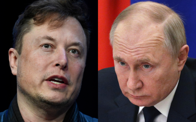 Tesla and SpaceX Chief Executive Officer Elon Musk (left) speaks at the SATELLITE Conference and Exhibition in Washington, Monday, March 9, 2020. Russian President Vladimir Putin (right) chairs a meeting with members of the government via teleconference in Moscow, Thursday, March 10, 2022. (AP Photo/Susan Walsh, File; (Mikhail Klimentyev, Sputnik, Kremlin Pool Photo via AP, File) Tesla and SpaceX Chief Executive Officer Elon Musk (left) speaks at the SATELLITE Conference and Exhibition in Washington, Monday, March 9, 2020. Russian President Vladimir Putin (right) chairs a meeting with members of the government via teleconference in Moscow, Thursday, March 10, 2022. (AP Photo/Susan Walsh, File; (Mikhail Klimentyev, Sputnik, Kremlin Pool Photo via AP, File)