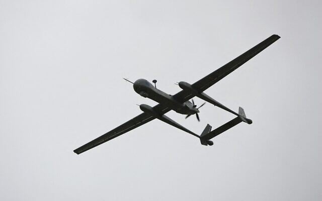 This file photo taken on February 21, 2010 shows an Israeli Heron TP surveillance drone, known as the IAI Eitan, during a presentation to the media at the Tel Nof Air Force base, south of Tel Aviv. (Jonathan Nackstrand/AFP) This file photo taken on February 21, 2010 shows an Israeli Heron TP surveillance drone, known as the IAI Eitan, during a presentation to the media at the Tel Nof Air Force base, south of Tel Aviv. (Jonathan Nackstrand/AFP)