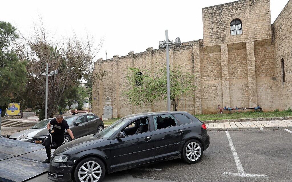 The site where special forces killed a Palestinian terrorist who had killed two Israelis and wounded several others, in Jaffa, on April 8, 2022 (GIL COHEN-MAGEN / AFP)