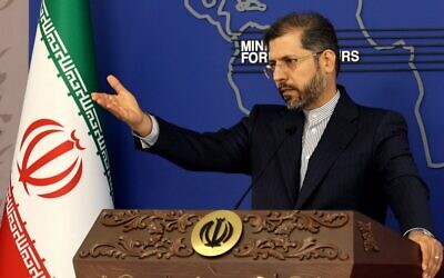Iran's Foreign Ministry spokesman Saeed Khatibzadeh speaks to the media during a press conference in Tehran, on April 25, 2022. (Atta Kenare/AFP)
