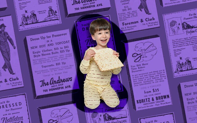 Matzah pajamas designed by Rabbi Yael Buechler. (Design by Grace Yagel; images via NLI Historical Jewish Press)