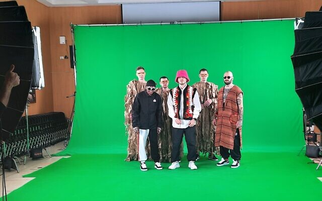 Kalush Orchestra, Ukraine's 2022 Eurovision act, film a clip at the Jewish Agency in Jerusalem on April 5, 2022. (Amy Spiro/Times of Israel) Kalush Orchestra, Ukraine's 2022 Eurovision act, film a clip at the Jewish Agency in Jerusalem on April 5, 2022. (Amy Spiro/Times of Israel)