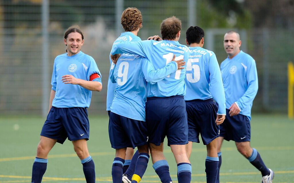 German Makkabi players shown in a match in Frankfurt, November 1, 2009. (Thorsten Wagner/Bongarts/Getty Images/ via JTA)