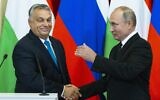 Russian President Vladimir Putin, right, shakes hands with Hungarian Prime Minister Viktor Orban during a joint news conference after their talks in the Kremlin in Moscow, Russia on September 18, 2018. (AP Photo/Alexander Zemlianichenko, Pool)
