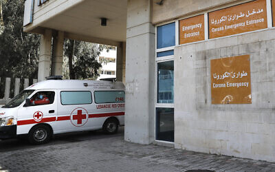 Illustrative: An ambulance of the Lebanese Red Cross in Beirut, Lebanon, March 11, 2020. (Hussein Malla/AP)