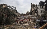 The Mariupol theater, damaged during fighting in Mariupol, in territory under the government of the Donetsk People's Republic, eastern Ukraine, on April 4, 2022. (AP Photo/Alexei Alexandrov)