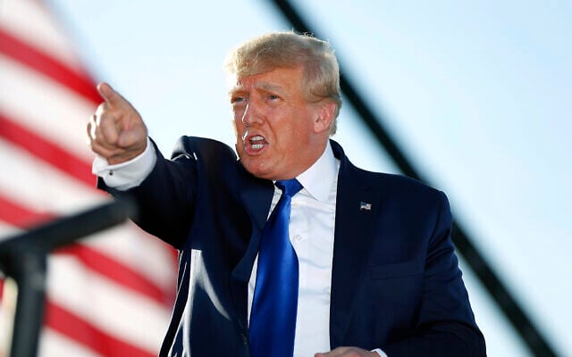 Former US president Donald Trump speaks at a rally at the Delaware County Fairgrounds, Saturday, April 23, 2022, in Delaware, Ohio, to endorse Republican candidates ahead of the Ohio primary on May 3. (AP Photo/Joe Maiorana) Former US president Donald Trump speaks at a rally at the Delaware County Fairgrounds, Saturday, April 23, 2022, in Delaware, Ohio, to endorse Republican candidates ahead of the Ohio primary on May 3. (AP Photo/Joe Maiorana)