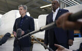 Secretary of State Antony Blinken and Secretary of Defense Lloyd Austin speak with reporters Monday, April 25, 2022, in Poland, near the Ukraine border, after returning from their trip to Kyiv, Ukraine, and meeting with Ukrainian President Volodymyr Zelensky. (AP Photo/Alex Brandon, Pool)