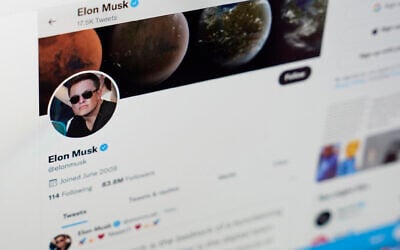The Twitter page of Elon Musk is seen on the screen of a computer in Sausalito, California, on April 25, 2022. On Monday, Musk reached an agreement to buy Twitter for about $44 billion. (AP Photo/Eric Risberg)