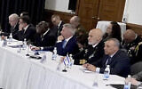 Brig. Gen. (Res.) Dror Shalom, head of the Defense Ministry’s Political-Military Bureau (right) is seen during a Ukraine Security Consultative Group meeting at Ramstein Air Base in Ramstein, Germany, on April 26, 2022. (AP Photo/Michael Probst)