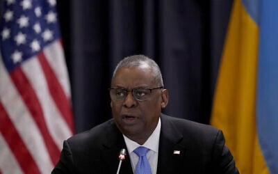 US Secretary of Defense, Lloyd Austin, delivers a speech as he hosts the meeting of the Ukraine Security Consultative Group at Ramstein Air Base in Ramstein, Germany, on April 26, 2022. (AP Photo/Michael Probst) US Secretary of Defense, Lloyd Austin, delivers a speech as he hosts the meeting of the Ukraine Security Consultative Group at Ramstein Air Base in Ramstein, Germany, on April 26, 2022. (AP Photo/Michael Probst)
