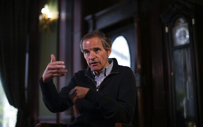 Director-General of the International Atomic Energy Agency (IAEA) Rafael Grossi talks during an interview with Associated Press in Kyiv, April 27, 2022. (AP Photo/Francisco Seco)