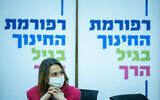 Education Minister Yifat Shasha-Biton speaks during a press conference on the early childhood reform of at the Knesset on January 5, 2022. (Yonatan Sindel/Flash90)