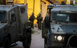 File: Israeli soldiers seen during a raid in the village of Salem, east of the city of Nablus in the West Bank, April 20, 2022 (Nasser Ishtayeh/Flash90)