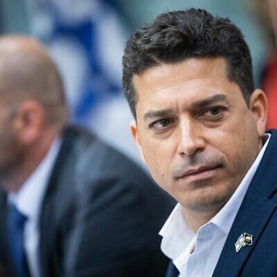MK Amichai Chikli at a Knesset House Committee meeting on the Yamina party's request to declare him a 'defector,' on April 25, 2022. (Yonatan Sindel/Flash90)