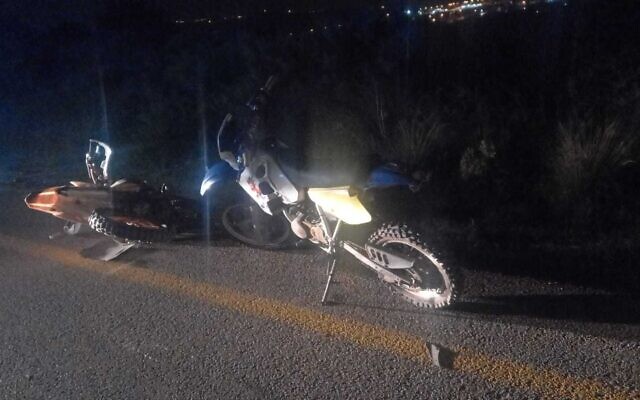 The scene of a hit-and-run accident in the West Bank on April 1 2022 in which one person was killed and another injured (Police)