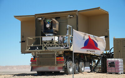The 'Iron Beam' laser-based air defense system is seen during a test in southern Israel, March 2022. (Defense Ministry)