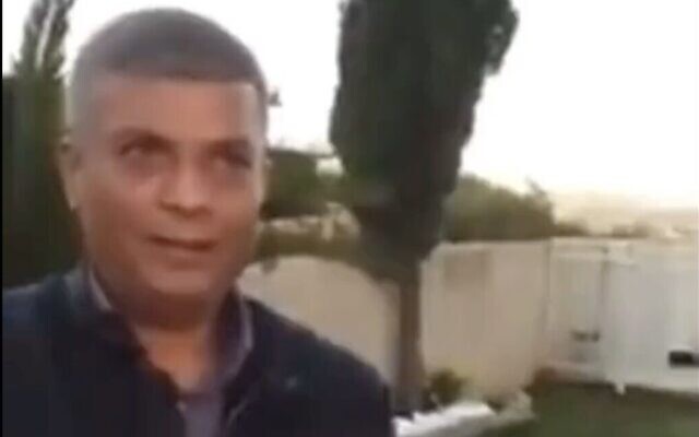 A screenshot from an interview conducted by local journalist Mustafa Sarsour in the central Arab Israeli town of Kafr Qasi, on April 14, 2022. (Screenshot/Twitter) A screenshot from an interview conducted by local journalist Mustafa Sarsour in the central Arab Israeli town of Kafr Qasi, on April 14, 2022. (Screenshot/Twitter)