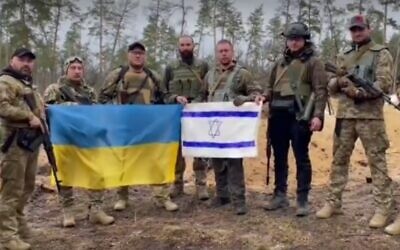 Israelis fighting with Ukrainian forces pose for a video that circulated widely on social media on April 24 2022 in which they thank Israel for supporting them (Screencapture)