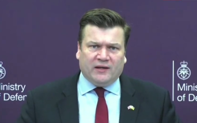British armed forces minister James Heappey speaks to Sky News about the Russian invasion of Ukraine, April 12, 2022. (Screen grab/Twitter/Sky News) British armed forces minister James Heappey speaks to Sky News about the Russian invasion of Ukraine, April 12, 2022. (Screen grab/Twitter/Sky News)