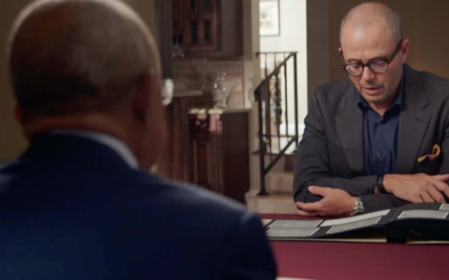 Damon Lindelof appears in season 8 of Finding Your Roots (Screenshot via JTA)