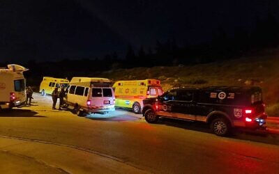 The scene where a Palestinian man was shot after allegedly throwing a firebomb at troops in Husan on April 13, 2022. (Itzik Itach/Rescuers Without Borders)