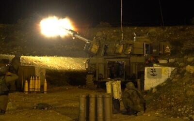 IDF artillery fires shells at targets in Lebanon on April 25, 2022, after a rocket was fired into Israel. (Israel Defense Forces)