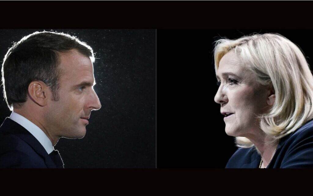 Emmanuel Macron and Marine Le Pen are headed for a presidential election rematch in France. (Ludovic Marin,Stephane De Sakutin/AFP via Getty Images, JTA) Emmanuel Macron and Marine Le Pen are headed for a presidential election rematch in France. (Ludovic Marin,Stephane De Sakutin/AFP via Getty Images, JTA)