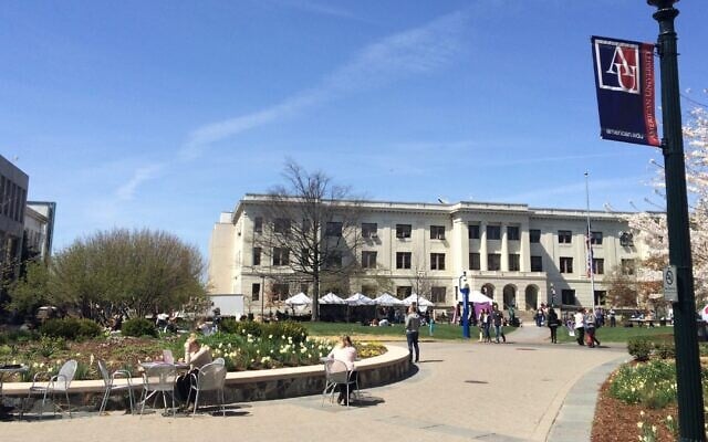 Illustrative: The campus of American University in Washington, D.C., 2016. (Raul Pacheco-Vega/ Creative Commons via JTA) Illustrative: The campus of American University in Washington, D.C., 2016. (Raul Pacheco-Vega/ Creative Commons via JTA)