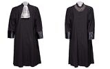 Justice Ginsburg's white lace jabot (L) and her black robe from Maison Blanc (R) are two of the artifacts the late justice's children are donating to the Smithsonian’s National Museum of American History. (Jaclyn Nash, courtesy of the National Museum of American History via JTA)