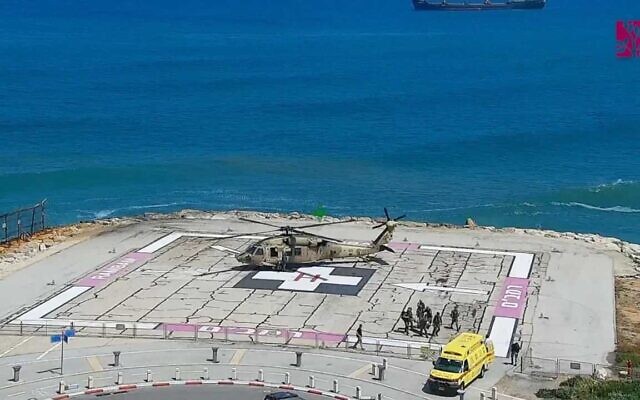 IDF helicopter arrives at the Rambam Medical Center in Haifa, April 9, 2022 (Courtesy)