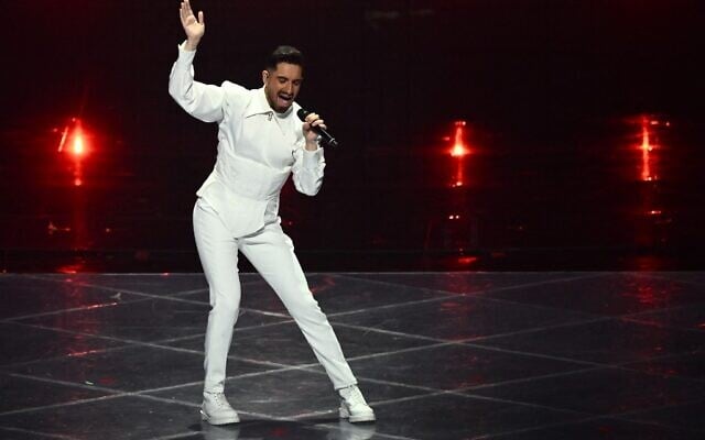 Singer Michael Ben David performs on behalf of Israel during the second semifinal of the Eurovision Song Contest on May 12, 2022 at the Pala Alpitour venue in Turin. (Marco Bertorello / AFP) Singer Michael Ben David performs on behalf of Israel during the second semifinal of the Eurovision Song Contest on May 12, 2022 at the Pala Alpitour venue in Turin. (Marco Bertorello / AFP)