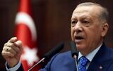 Turkey's President Recep Tayyip Erdogan delivers a speech during a meeting of his Justice and Development party at the Turkish Grand National Assembly in Ankara, on May 18, 2022. (Adem Altan/AFP)