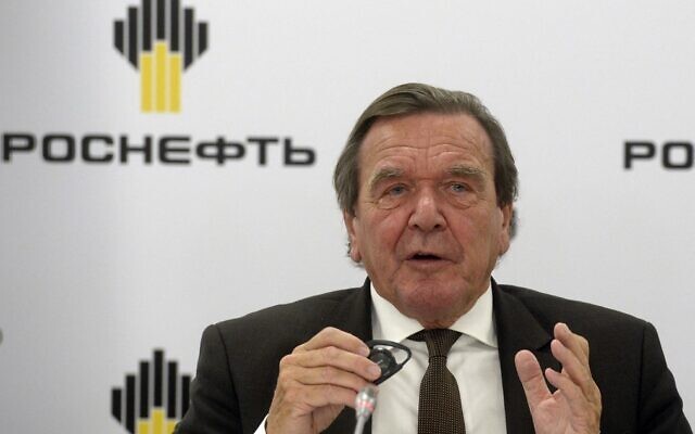 In this photo from September 29, 2017, former German chancellor Gerhard Schroeder speaks at a briefing in Saint Petersburg, Russia. (Olga Maltseva/AFP) In this photo from September 29, 2017, former German chancellor Gerhard Schroeder speaks at a briefing in Saint Petersburg, Russia. (Olga Maltseva/AFP)
