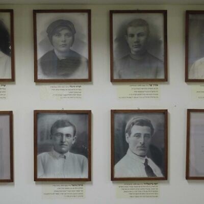Photographs of the eight Jews -- six men and two women -- who were killed in late 1919 and early 1920 in clashes with local Arabs at the Tel Hai Museum. (Judah Ari Gross/Times of Israel) Photographs of the eight Jews -- six men and two women -- who were killed in late 1919 and early 1920 in clashes with local Arabs at the Tel Hai Museum. (Judah Ari Gross/Times of Israel)