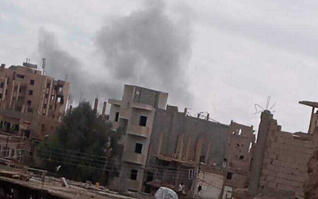 Smoke rises after an alleged air strike in eastern Syria, on May 7, 2022. (Social media) Smoke rises after an alleged air strike in eastern Syria, on May 7, 2022. (Social media)