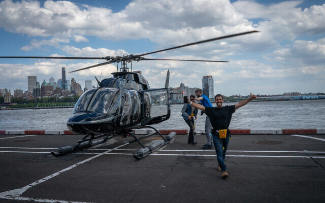 A Belev Echad group after a helicopter tour of New York City, May 17, 2022. (Luke Tress/Times of Israel)