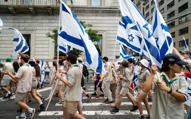 The Celebrate Israel Parade in New York City, May 22, 2022. (Luke Tress/Times of Israel)
