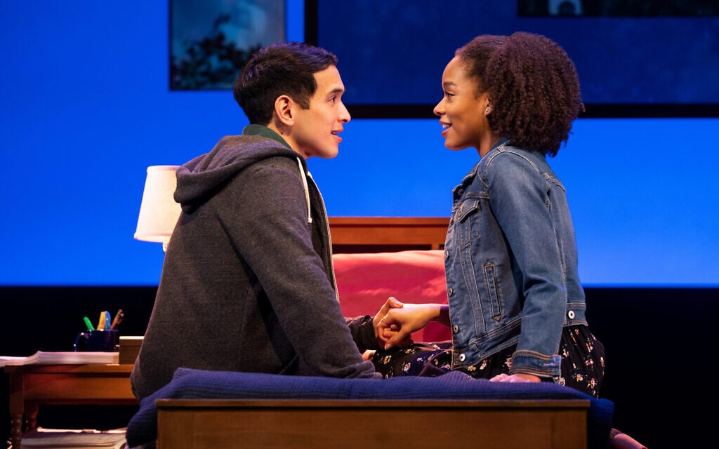 Zachary Noah Piser onstage as Evan Hansen. (Matthew Murphy/ via JTA)